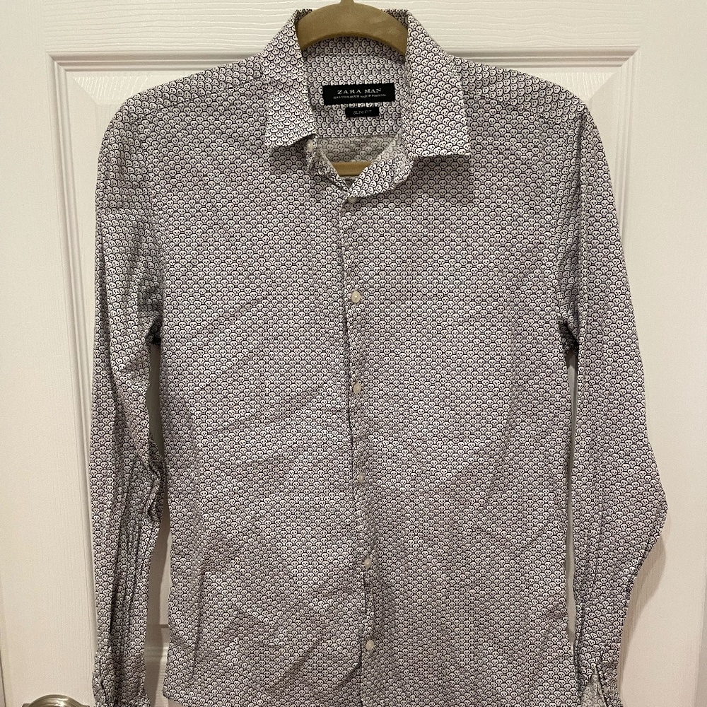 Zara Man Skull Print Long Sleeve Button Up Shirt